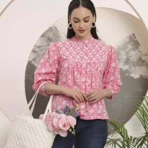 Fashion Pink Lace Detailing Pure Cotton Top