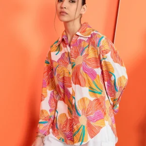 Printed Asymmetrical Cotton Shirt