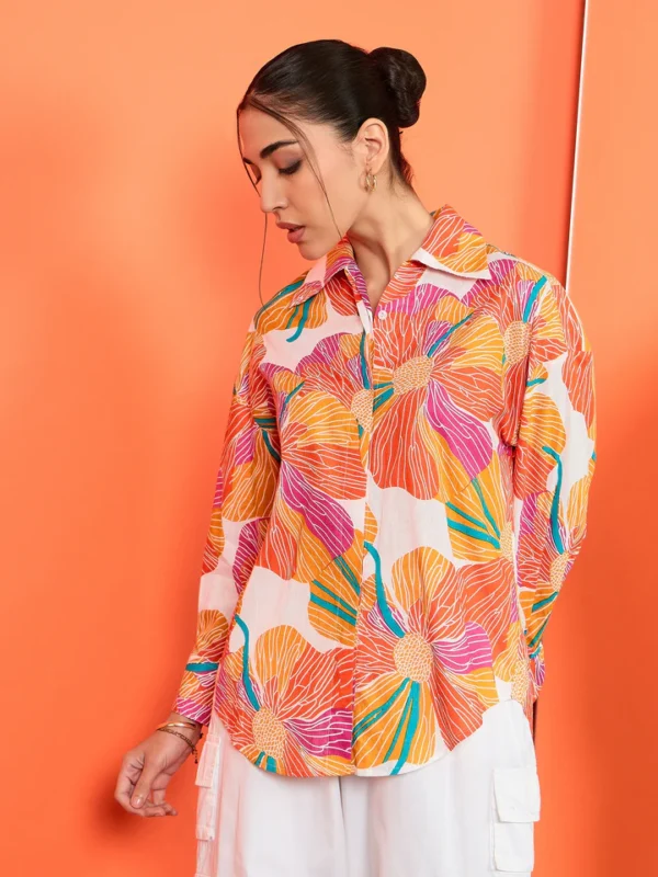 Printed Asymmetrical Cotton Shirt - Image 3