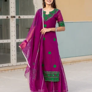 Women Magenta Aari Work Sharara Suit Set