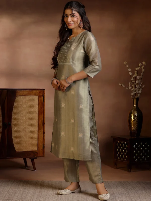 Women Brown Printed Silk Straight Suit With Dupatta
