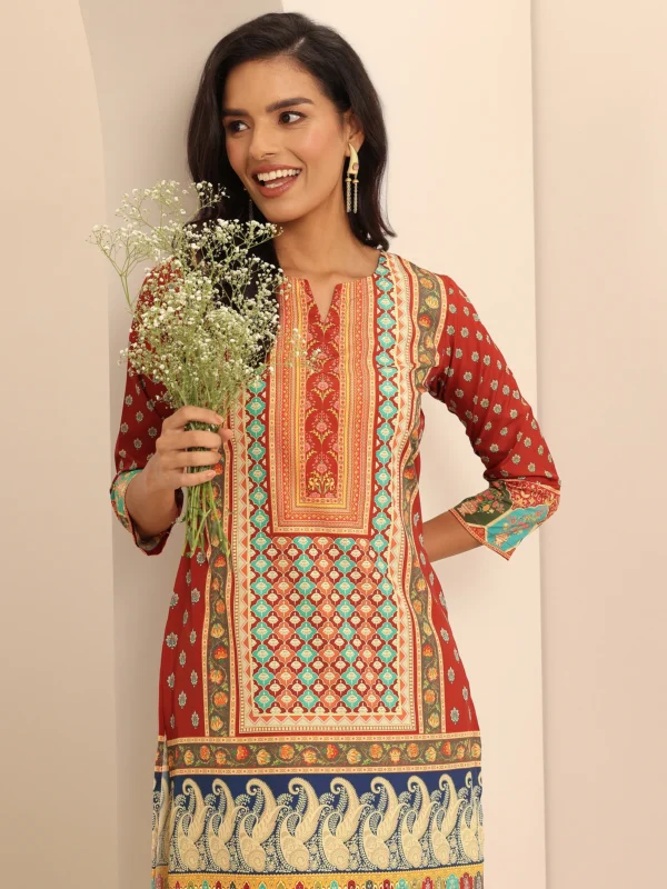 Women Multi Printed Poly Crepe Straight Kurta Set - Image 7