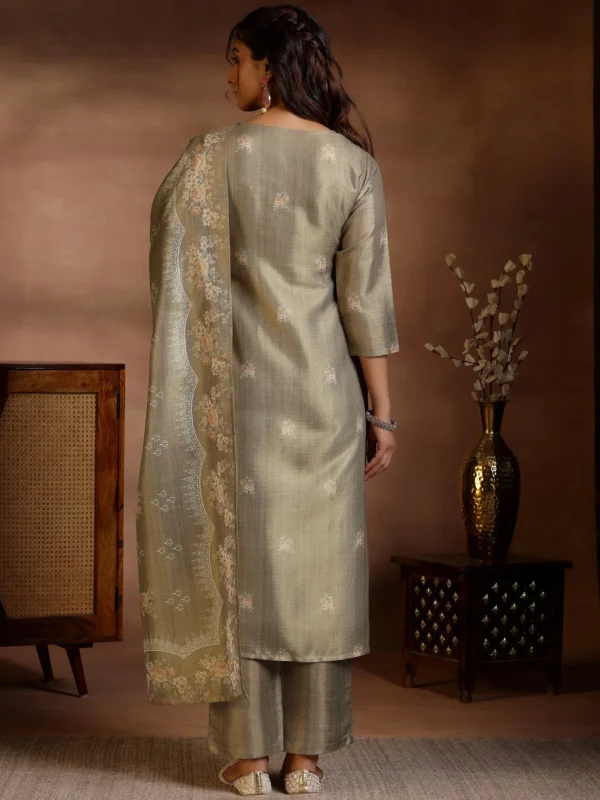Women Brown Printed Silk Straight Suit With Dupatta - Image 5