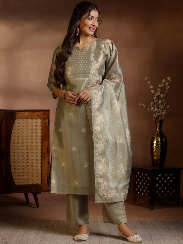 Women Brown Printed Silk Straight Suit With Dupatta - Image 7