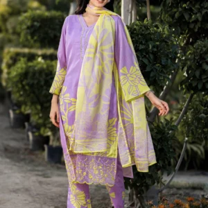 Women Lavender Printed Cotton Straight Suits With Dupatta