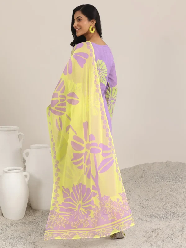 Women Lavender Printed Cotton Straight Suits With Dupatta - Image 5
