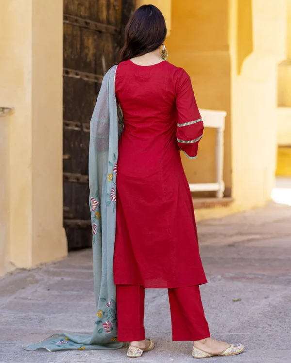 Women Crimson Handpainted Suit Set - Image 6