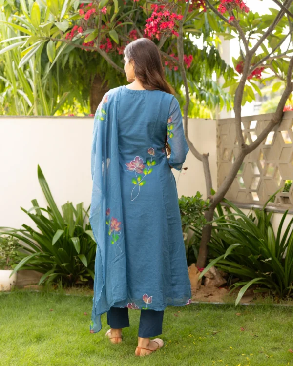Women The Blue Floral Handpainted Suit Set - Image 3