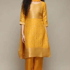 Women Mustard Viscose Blend Straight Kurta Palazzo Suit Set