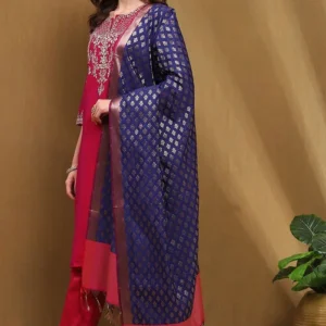 Women Magenta Floral Embroidered Festive Straight Suit Set