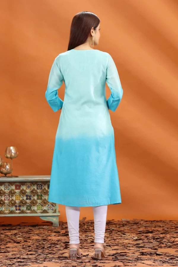 Women Teal Chanderi Straight Embroidered Kurta - Image 2