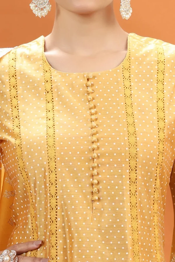 Women Yellow Chanderi Kalidar Embroidered Kurta Palazzo and Dupatta Set - Image 7